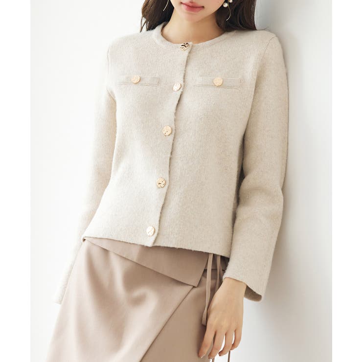 ノーカラーショート丈ニットカーディガン | SAISON DE PAPILLON  | 詳細画像18 