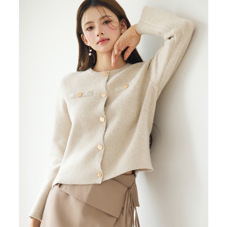 ノーカラーショート丈ニットカーディガン | SAISON DE PAPILLON  | 詳細画像22 