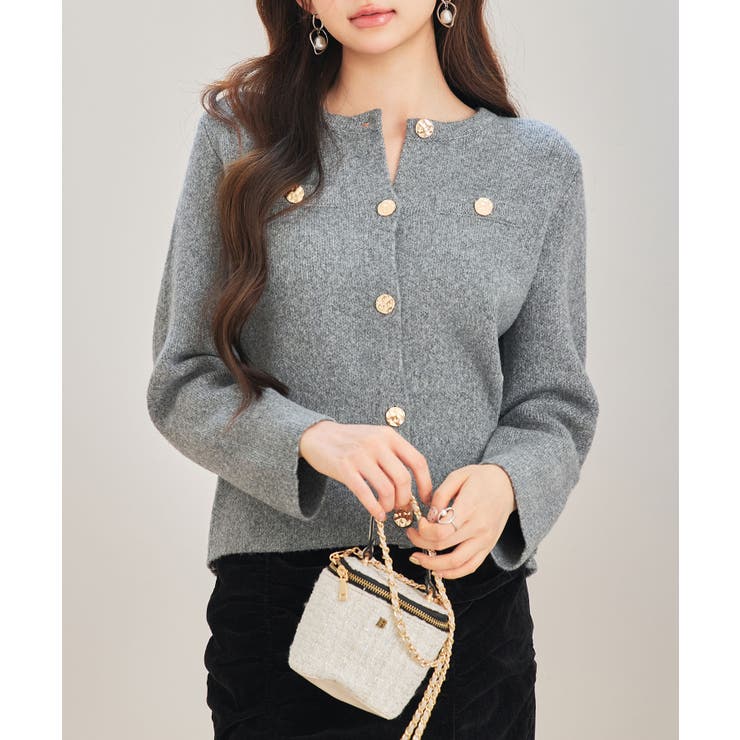 チャコール | ノーカラーショート丈ニットカーディガン | SAISON DE PAPILLON 