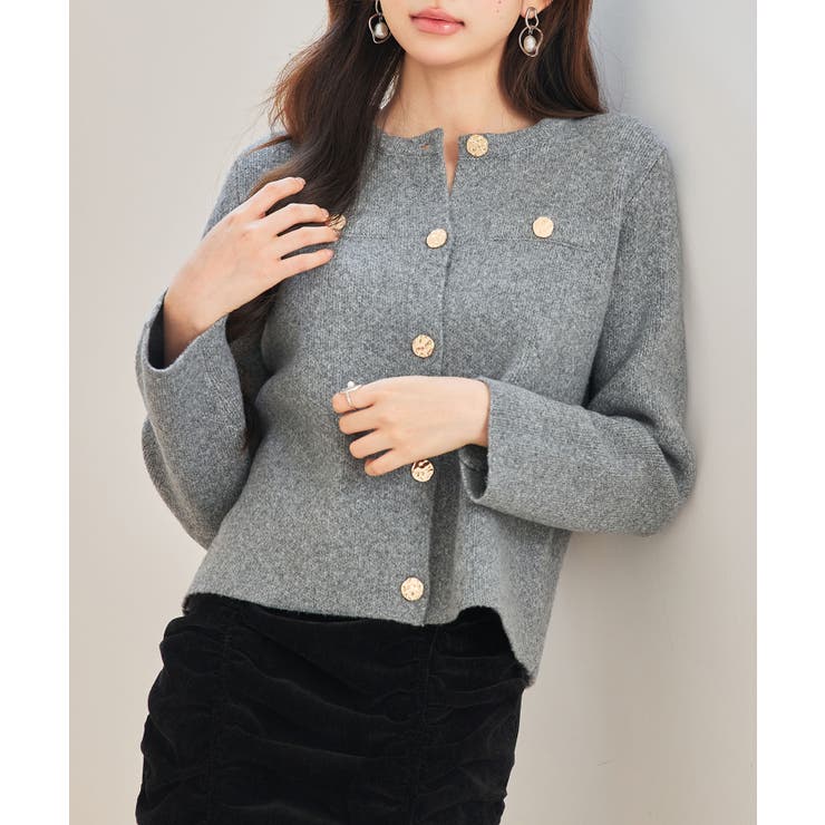 ノーカラーショート丈ニットカーディガン | SAISON DE PAPILLON  | 詳細画像3 