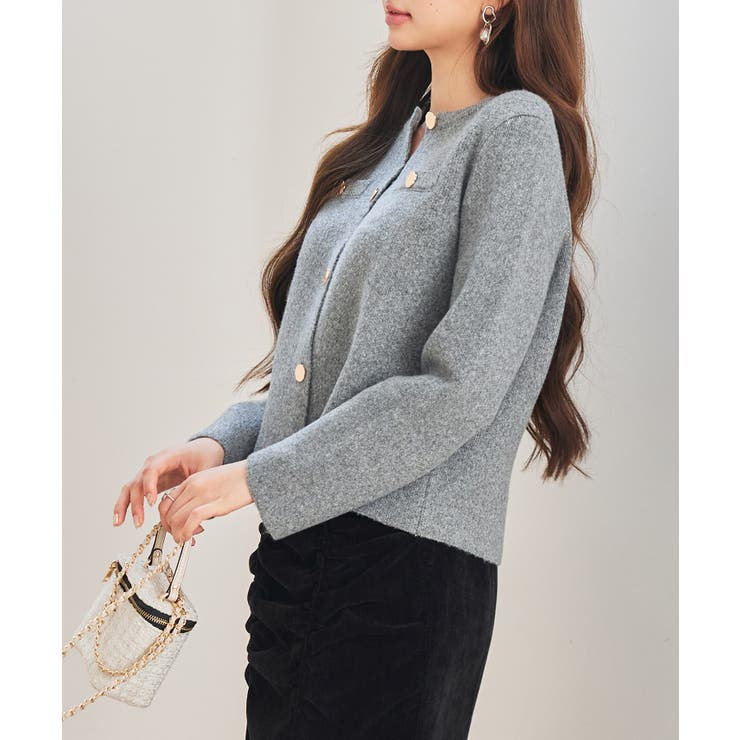 ノーカラーショート丈ニットカーディガン | SAISON DE PAPILLON  | 詳細画像4 