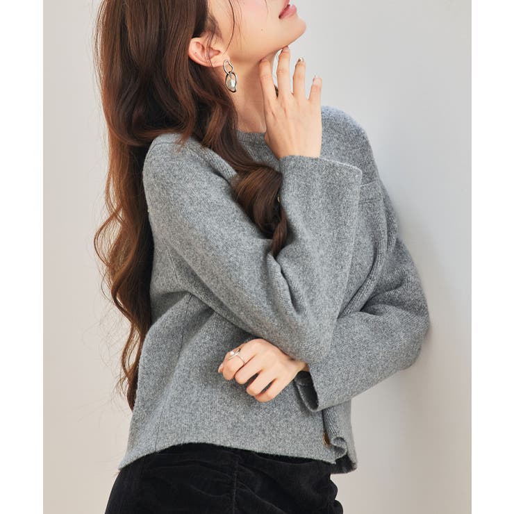 ノーカラーショート丈ニットカーディガン | SAISON DE PAPILLON  | 詳細画像7 