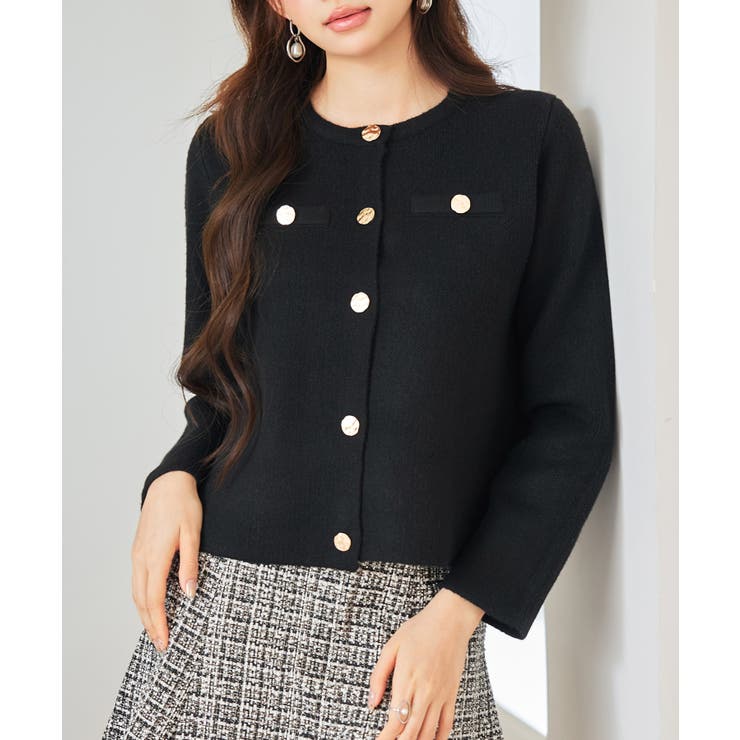 ノーカラーショート丈ニットカーディガン | SAISON DE PAPILLON  | 詳細画像9 