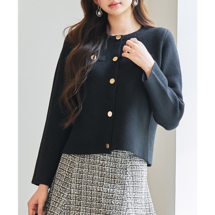 ノーカラーショート丈ニットカーディガン | SAISON DE PAPILLON  | 詳細画像14 