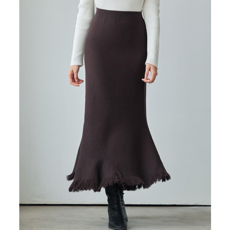 マーメイド裾フリンジニットロングスカート | SAISON DE PAPILLON  | 詳細画像21 