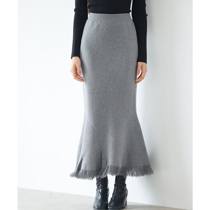 マーメイド裾フリンジニットロングスカート | SAISON DE PAPILLON  | 詳細画像3 