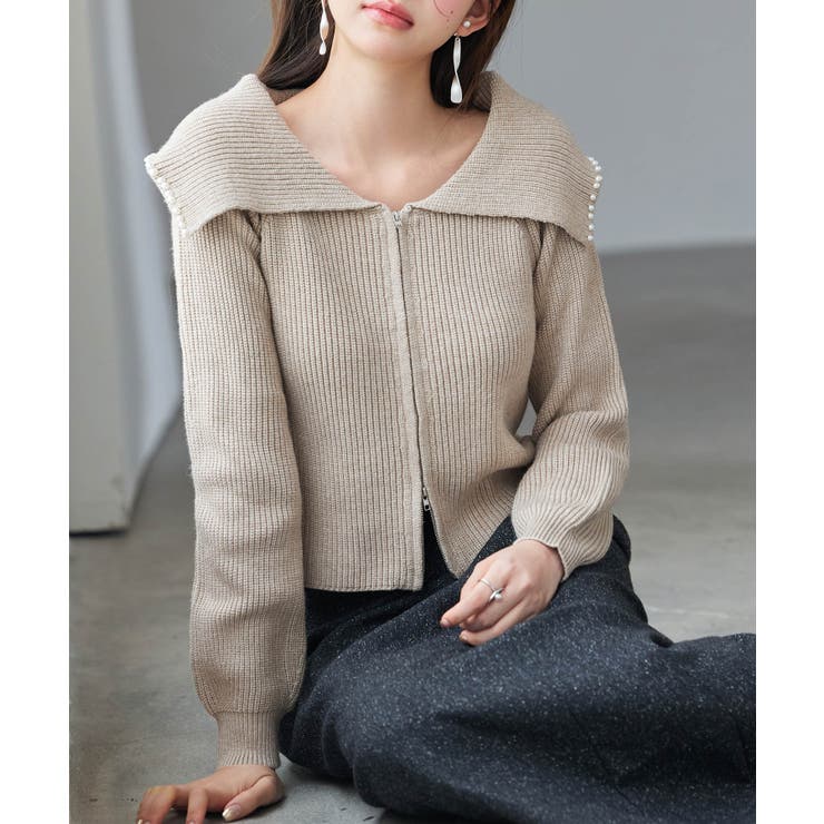 パール付きダブルジップニットカーディガン | SAISON DE PAPILLON  | 詳細画像3 