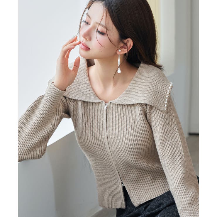 パール付きダブルジップニットカーディガン | SAISON DE PAPILLON  | 詳細画像8 