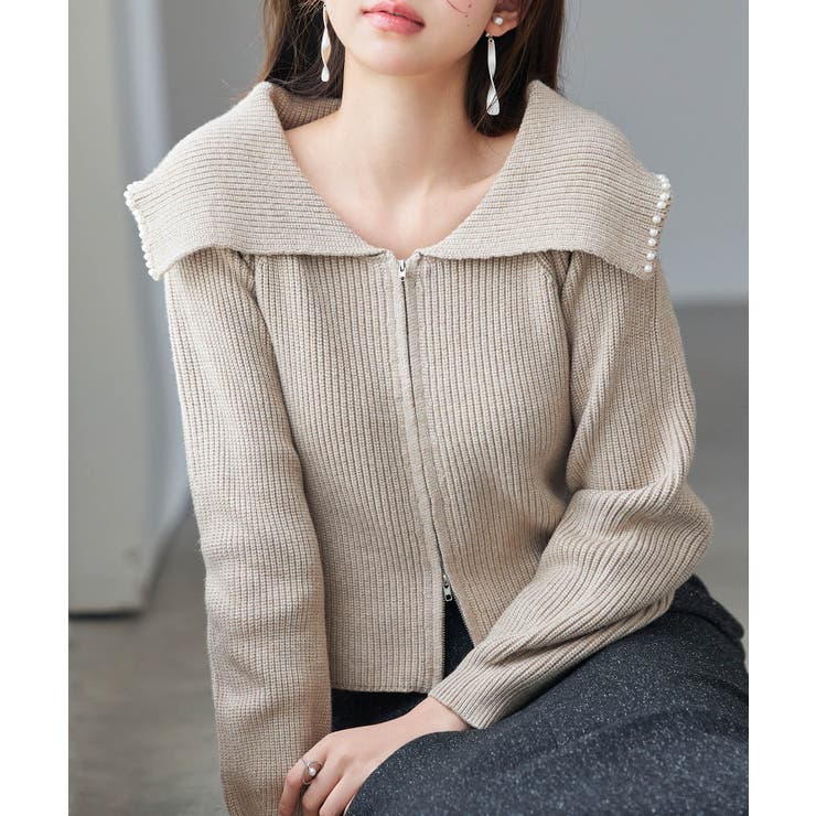 パール付きダブルジップニットカーディガン | SAISON DE PAPILLON  | 詳細画像9 