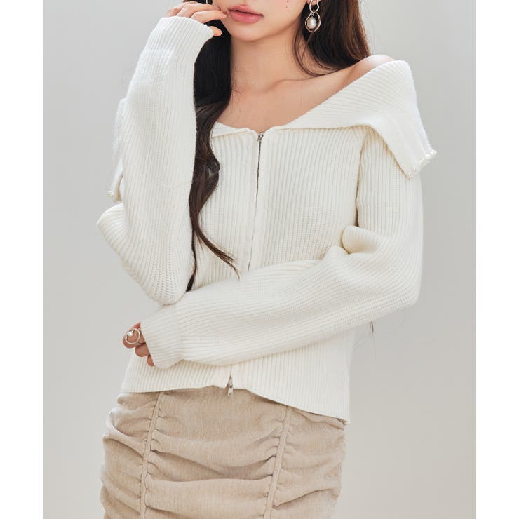 パール付きダブルジップニットカーディガン | SAISON DE PAPILLON  | 詳細画像10 