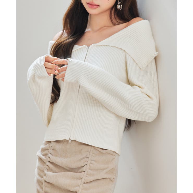 パール付きダブルジップニットカーディガン | SAISON DE PAPILLON  | 詳細画像11 