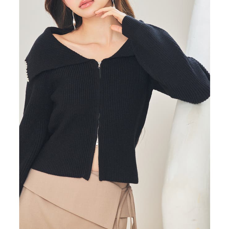 パール付きダブルジップニットカーディガン | SAISON DE PAPILLON  | 詳細画像16 