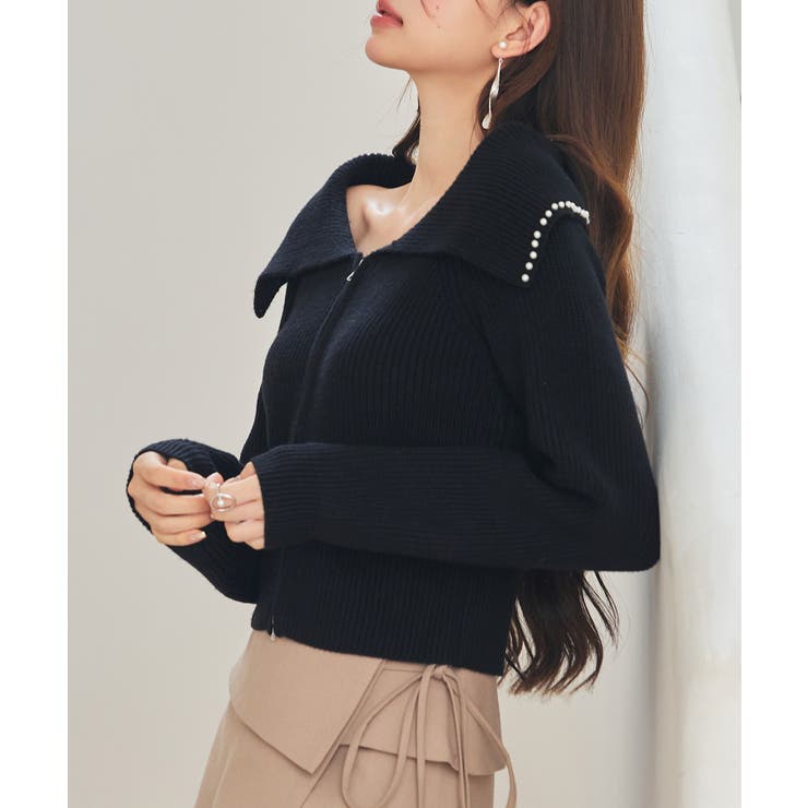 パール付きダブルジップニットカーディガン | SAISON DE PAPILLON  | 詳細画像17 