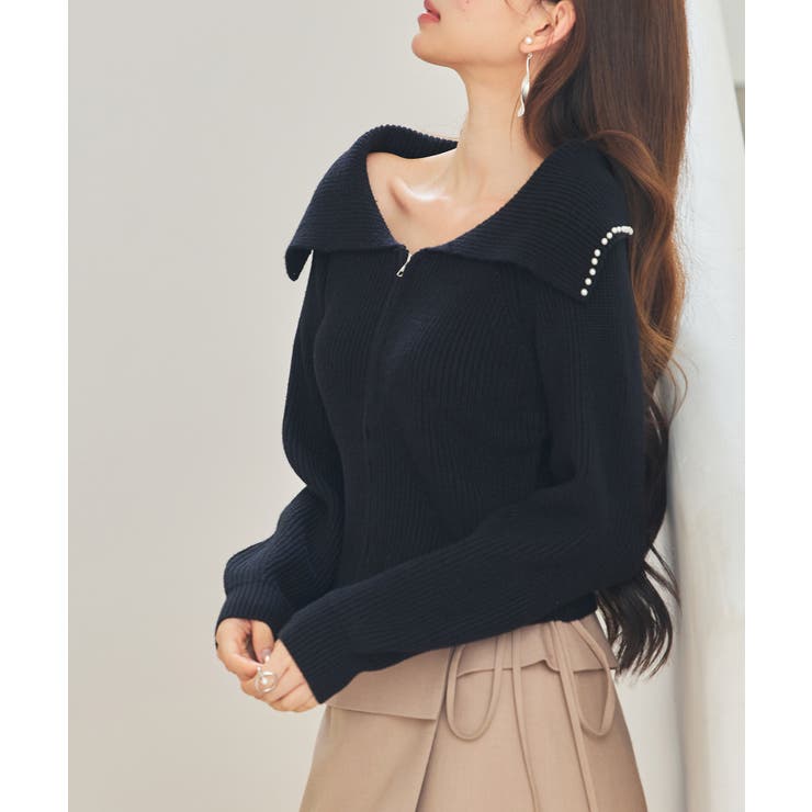 パール付きダブルジップニットカーディガン | SAISON DE PAPILLON  | 詳細画像21 