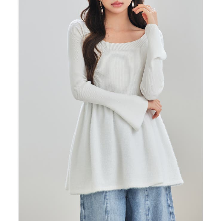 ホワイト | スポンディッシュ ボリューム ぺプラムニット | SAISON DE PAPILLON 