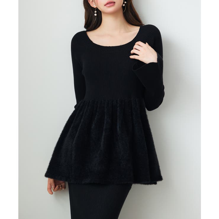 ブラック | スポンディッシュ ボリューム ぺプラムニット | SAISON DE PAPILLON 