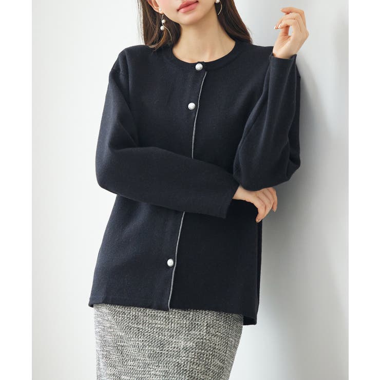 ブラック | 表裏配色ジャカード編みカーディガン | SAISON DE PAPILLON 