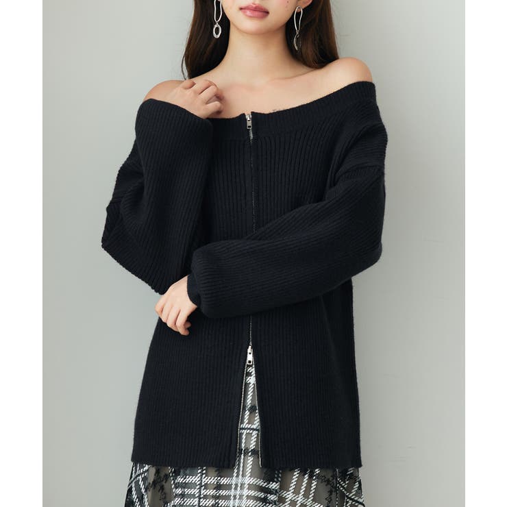 ブラック | ３WAYダブルジップニットカーディガン | SAISON DE PAPILLON 