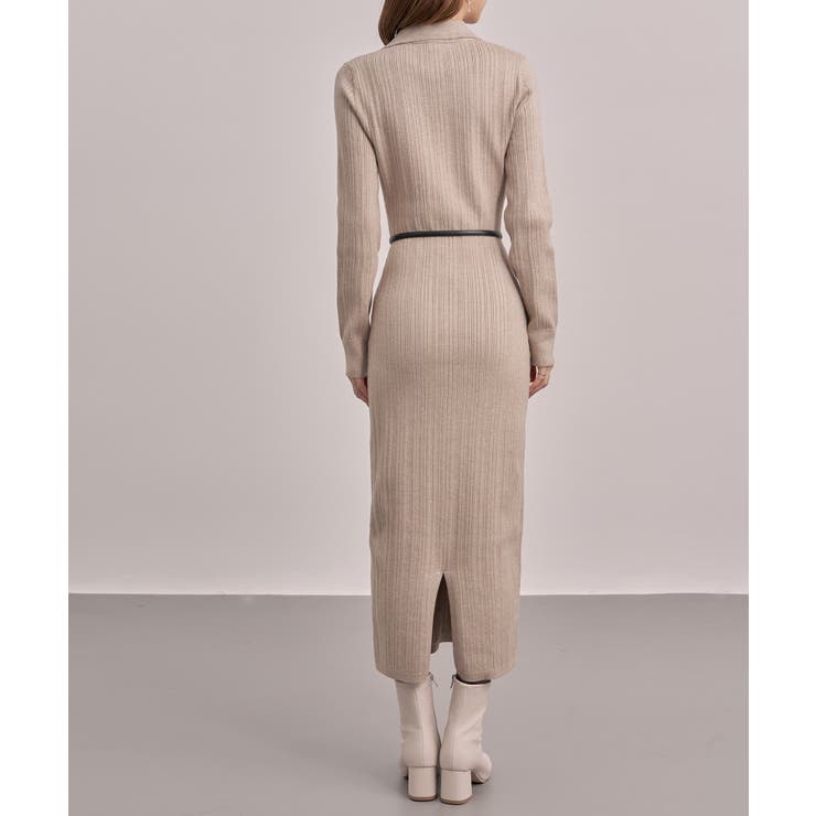 ベルト付きジョニーカラーランダムリブ編みニットワンピース | SAISON DE PAPILLON  | 詳細画像25 