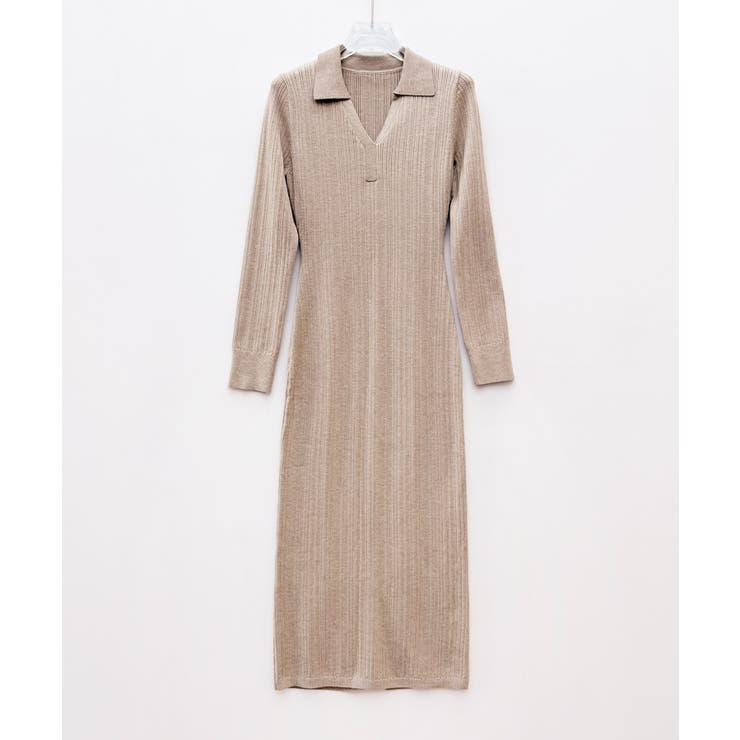 ベルト付きジョニーカラーランダムリブ編みニットワンピース | SAISON DE PAPILLON  | 詳細画像32 