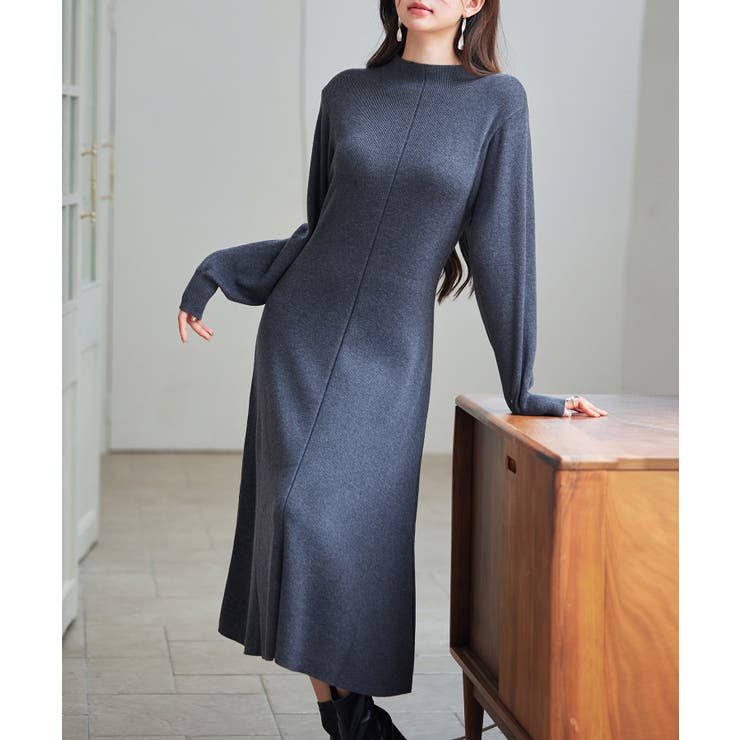 共布マフラー付きニットミディ丈ワンピース | SAISON DE PAPILLON  | 詳細画像5 