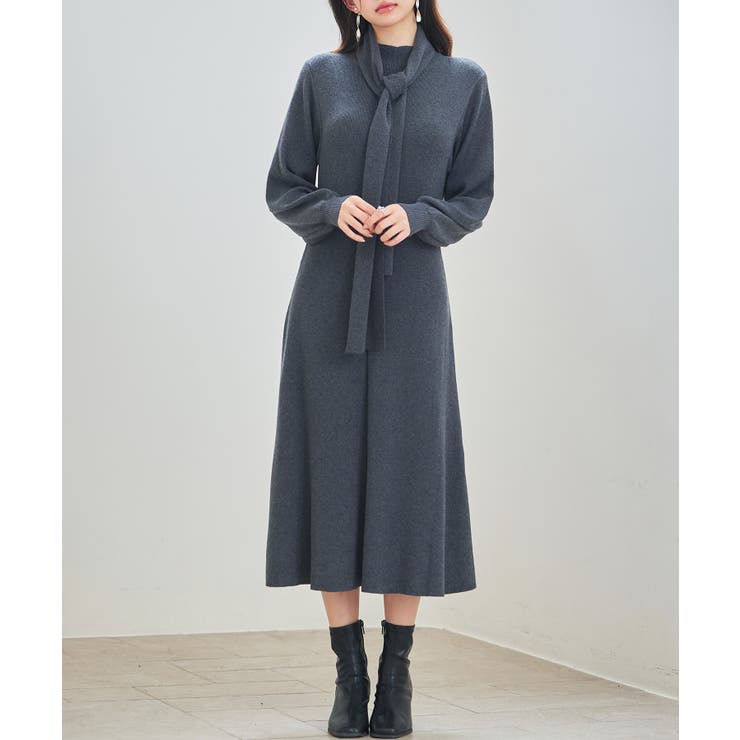 共布マフラー付きニットミディ丈ワンピース | SAISON DE PAPILLON  | 詳細画像7 