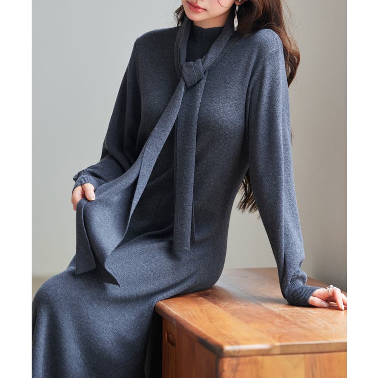 共布マフラー付きニットミディ丈ワンピース | SAISON DE PAPILLON  | 詳細画像10 