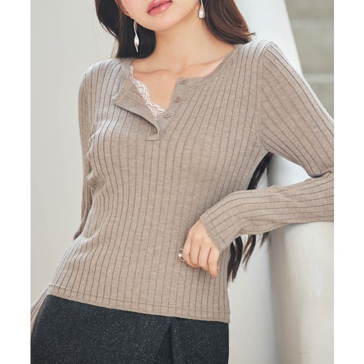 胸元レースリブ編みニットトップス | SAISON DE PAPILLON  | 詳細画像19 