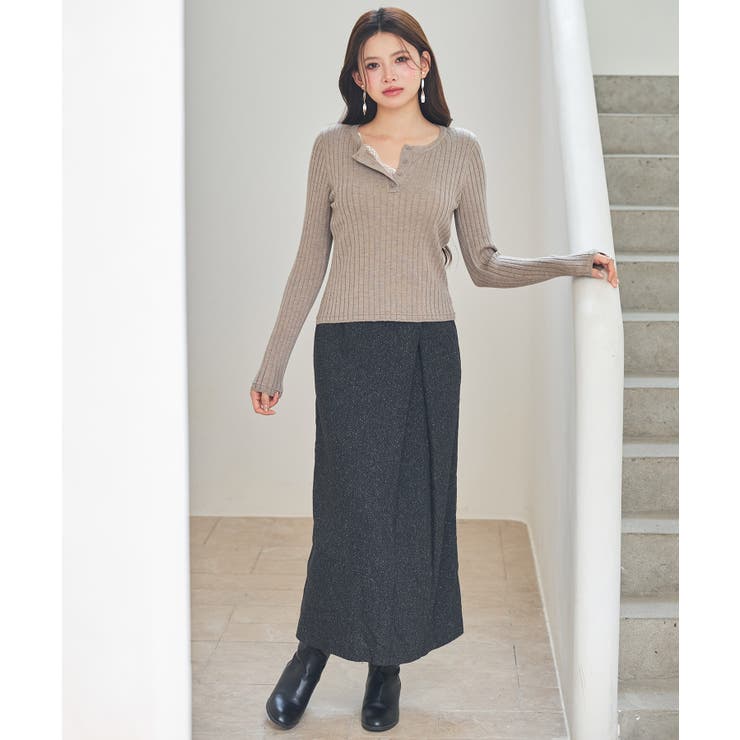 胸元レースリブ編みニットトップス | SAISON DE PAPILLON  | 詳細画像22 