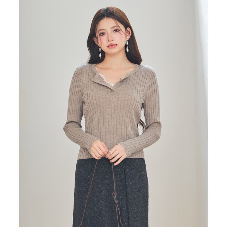 胸元レースリブ編みニットトップス | SAISON DE PAPILLON  | 詳細画像23 