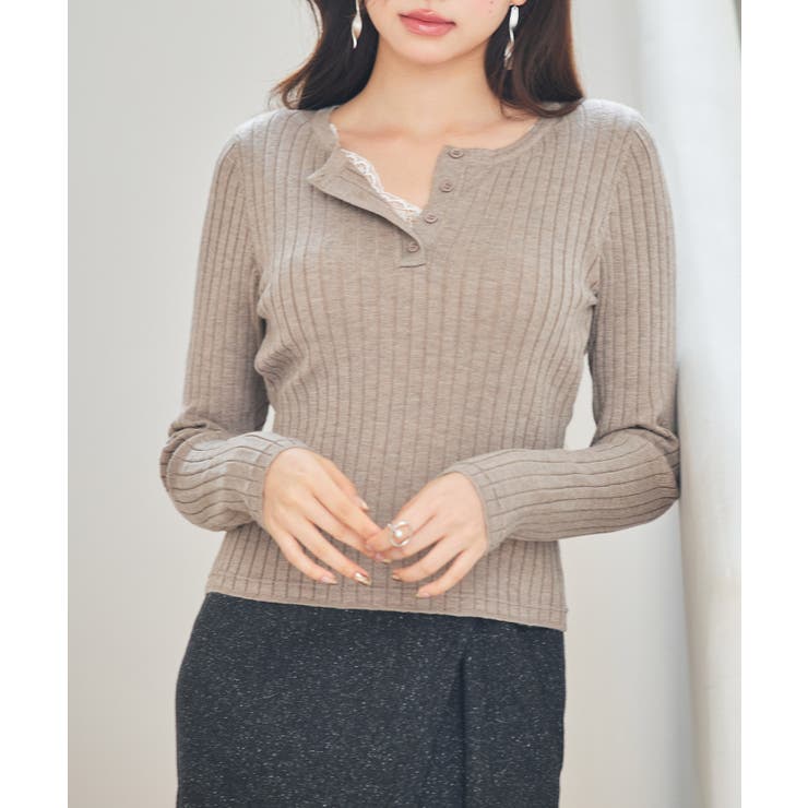 胸元レースリブ編みニットトップス | SAISON DE PAPILLON  | 詳細画像24 