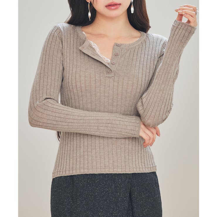 胸元レースリブ編みニットトップス | SAISON DE PAPILLON  | 詳細画像25 