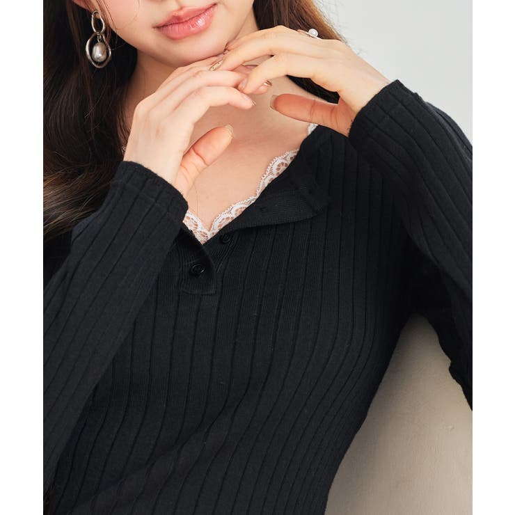 胸元レースリブ編みニットトップス | SAISON DE PAPILLON  | 詳細画像18 