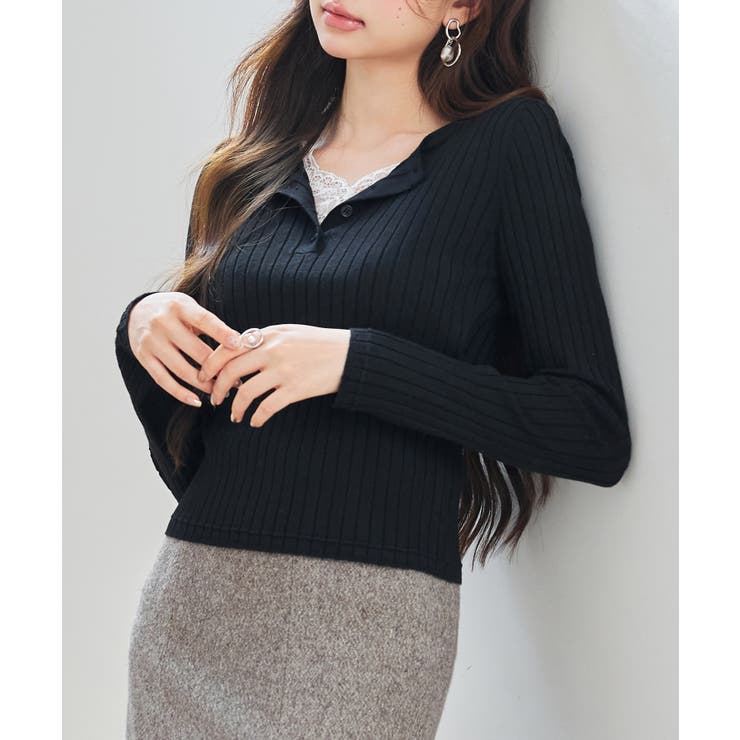 胸元レースリブ編みニットトップス | SAISON DE PAPILLON  | 詳細画像9 