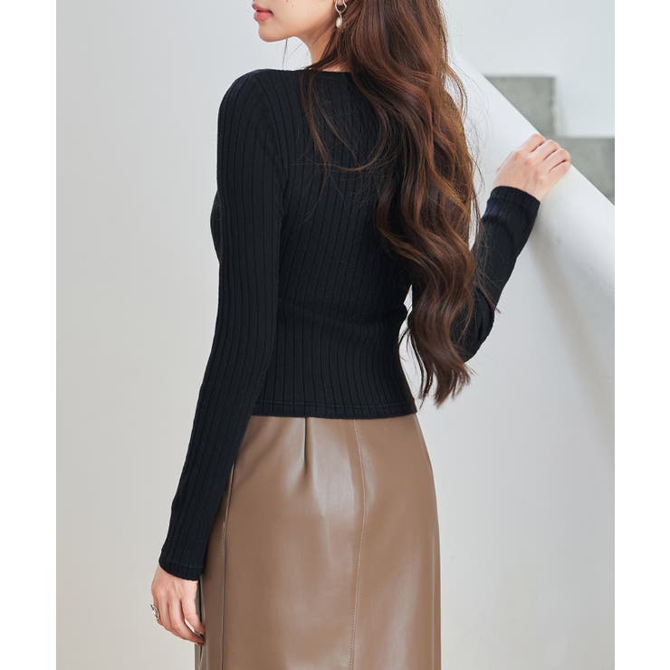 胸元レースリブ編みニットトップス | SAISON DE PAPILLON  | 詳細画像10 