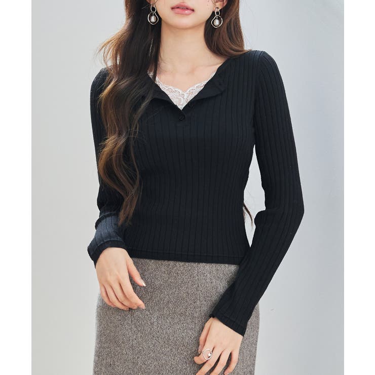 胸元レースリブ編みニットトップス | SAISON DE PAPILLON  | 詳細画像14 