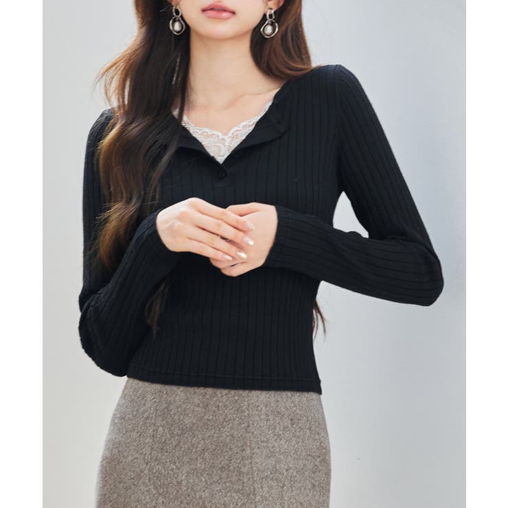 胸元レースリブ編みニットトップス | SAISON DE PAPILLON  | 詳細画像16 