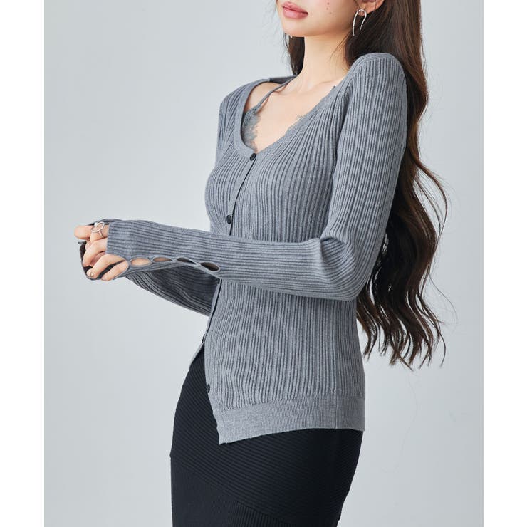 ランダムテレコ編み2枚風ニットトッブス | SAISON DE PAPILLON  | 詳細画像10 