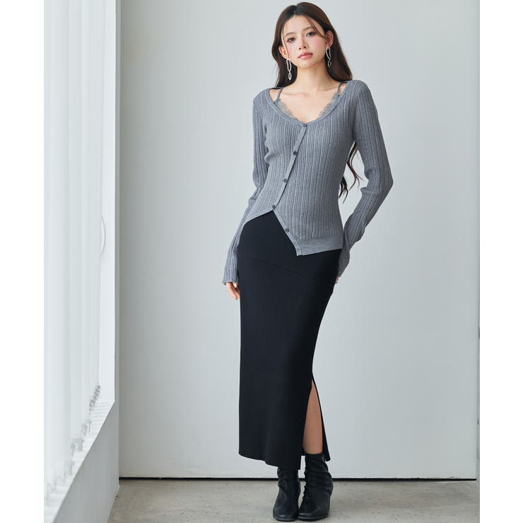 ランダムテレコ編み2枚風ニットトッブス | SAISON DE PAPILLON  | 詳細画像13 