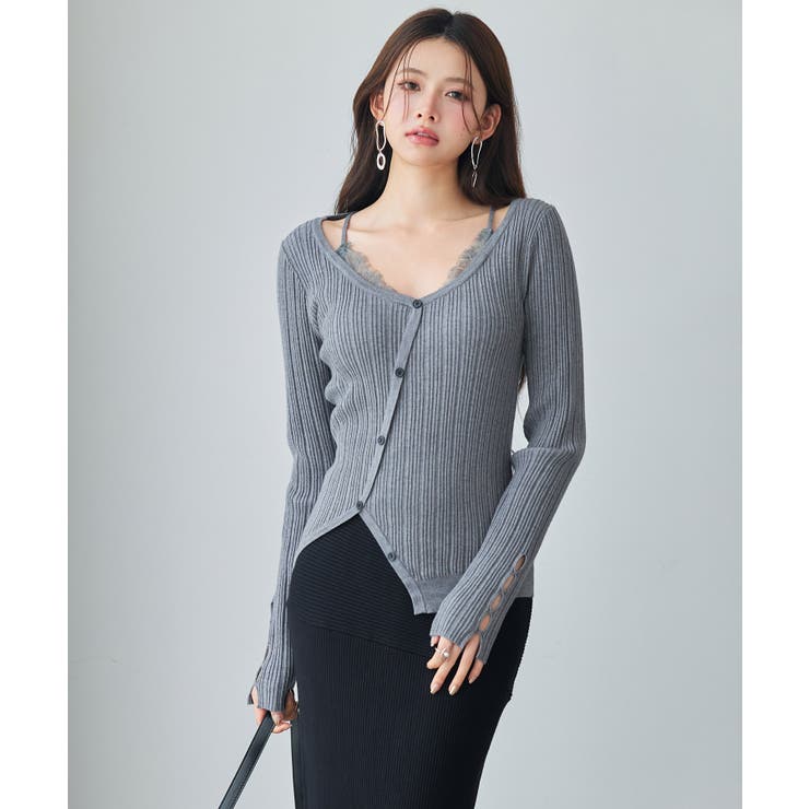 ランダムテレコ編み2枚風ニットトッブス | SAISON DE PAPILLON  | 詳細画像14 