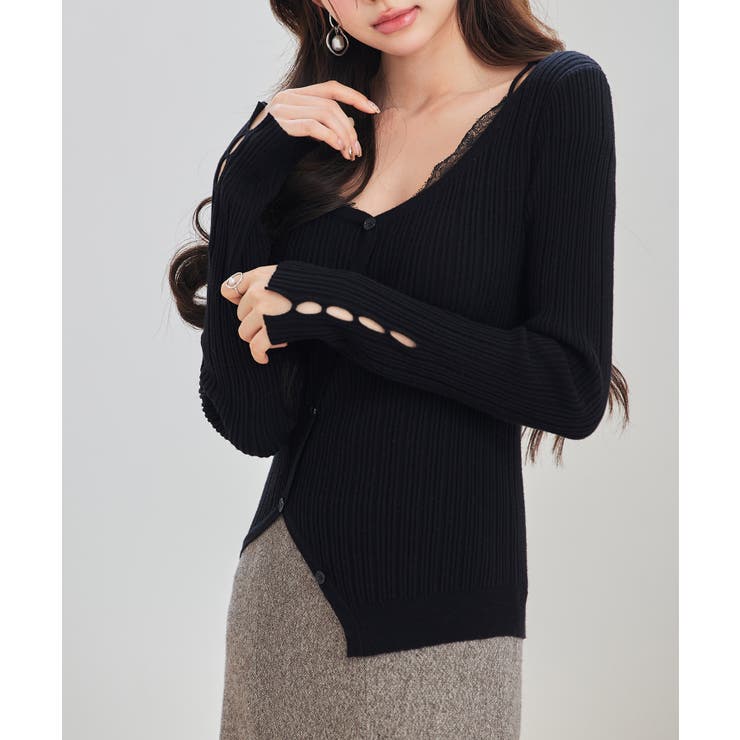 ランダムテレコ編み2枚風ニットトッブス | SAISON DE PAPILLON  | 詳細画像4 