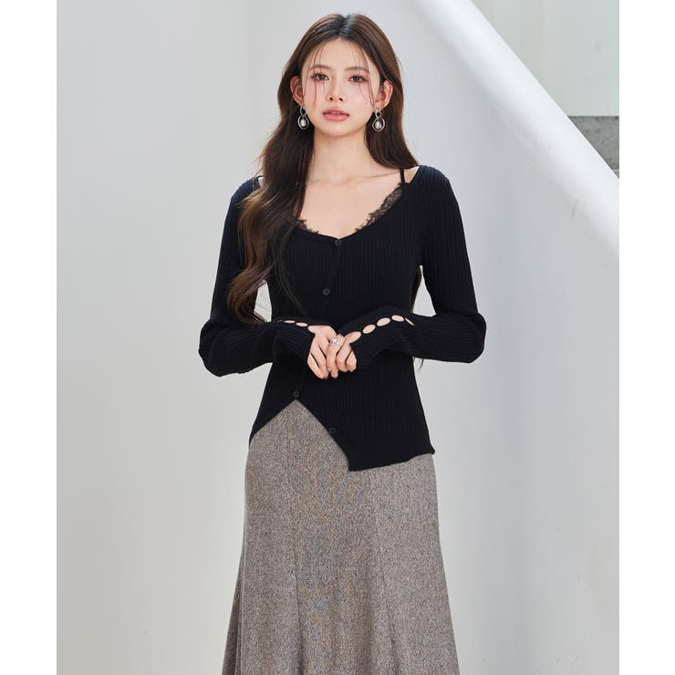 ランダムテレコ編み2枚風ニットトッブス | SAISON DE PAPILLON  | 詳細画像7 