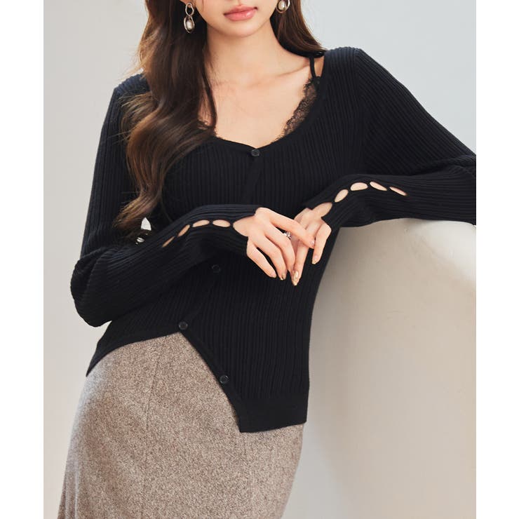 ランダムテレコ編み2枚風ニットトッブス | SAISON DE PAPILLON  | 詳細画像8 