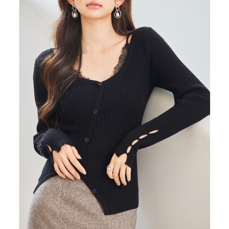 ランダムテレコ編み2枚風ニットトッブス | SAISON DE PAPILLON  | 詳細画像9 