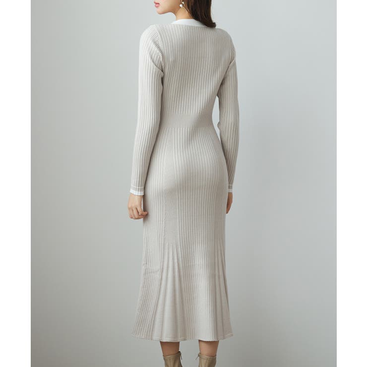 配色リブ編みニットミディ丈ワンピース | SAISON DE PAPILLON  | 詳細画像4 