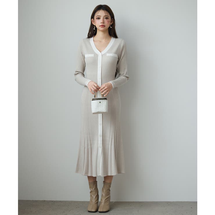配色リブ編みニットミディ丈ワンピース | SAISON DE PAPILLON  | 詳細画像5 