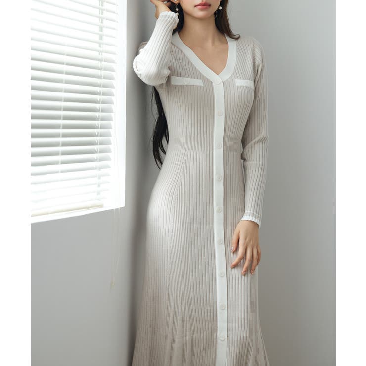 配色リブ編みニットミディ丈ワンピース | SAISON DE PAPILLON  | 詳細画像7 