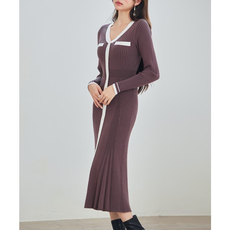 配色リブ編みニットミディ丈ワンピース | SAISON DE PAPILLON  | 詳細画像17 