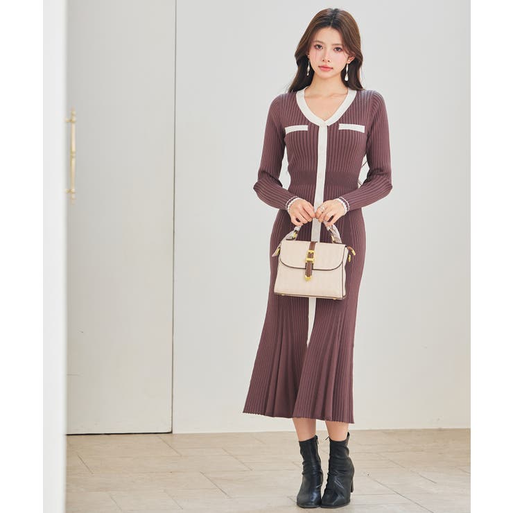 配色リブ編みニットミディ丈ワンピース | SAISON DE PAPILLON  | 詳細画像20 