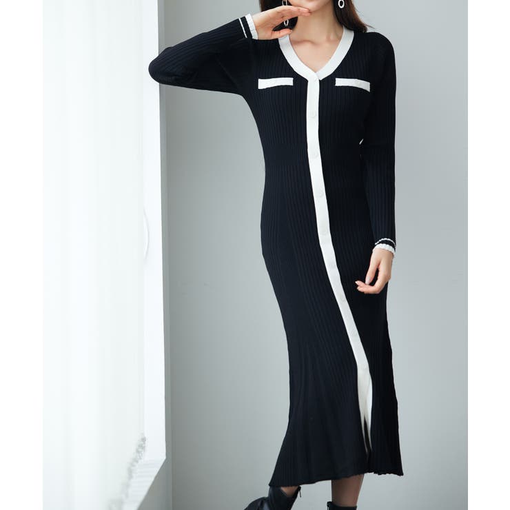 配色リブ編みニットミディ丈ワンピース | SAISON DE PAPILLON  | 詳細画像10 